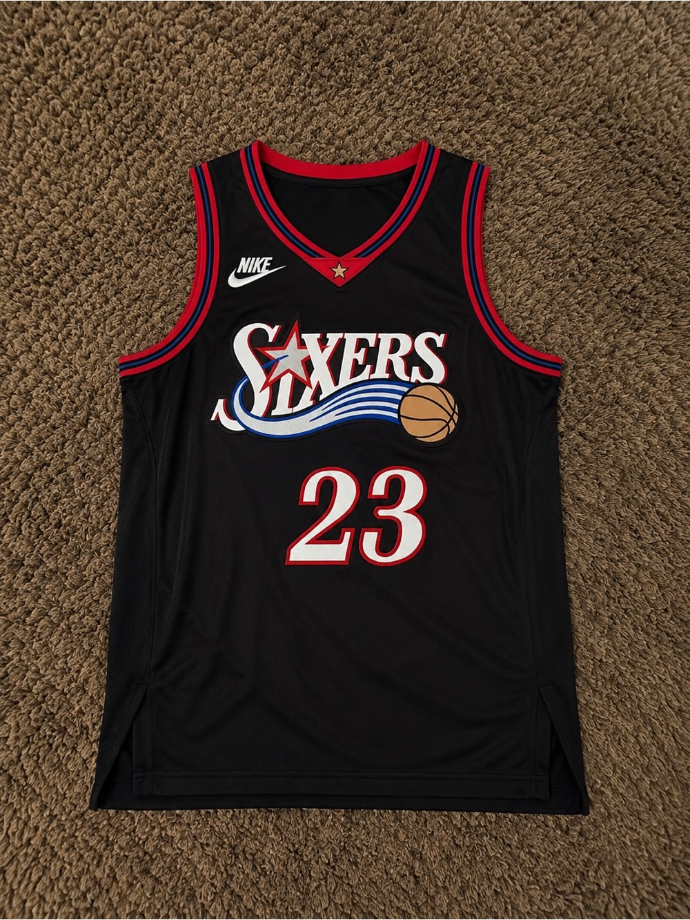 Nike Black Philadelphia 76ers #23 Jersey with Red and Blue Trim